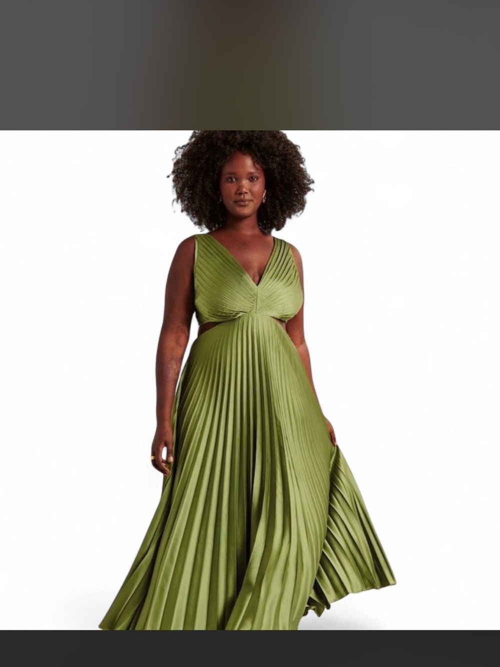 Green Pleated V-Neck Maxi Dress